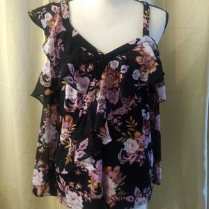 INC floral long sleeve cold shoulder blouse